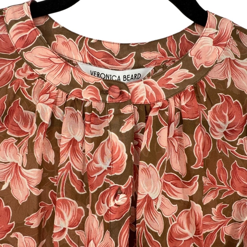 NWOT Veronica Beard Ashlynn Silk Floral Blouse Top Deep Ochre Multi Size 6 - Picture 8 of 16